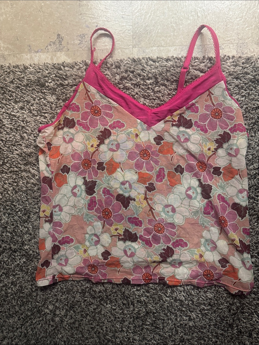 Pink Floral V-Neck Cami Top